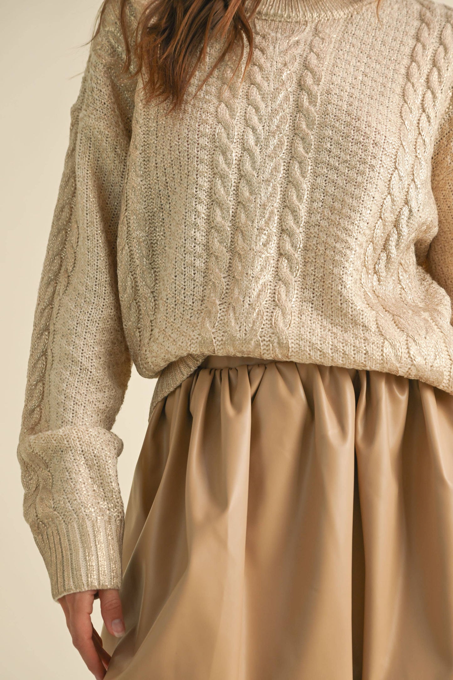 IT4008 METALLIC FOIL CABLE KNIT SWEATER TOP