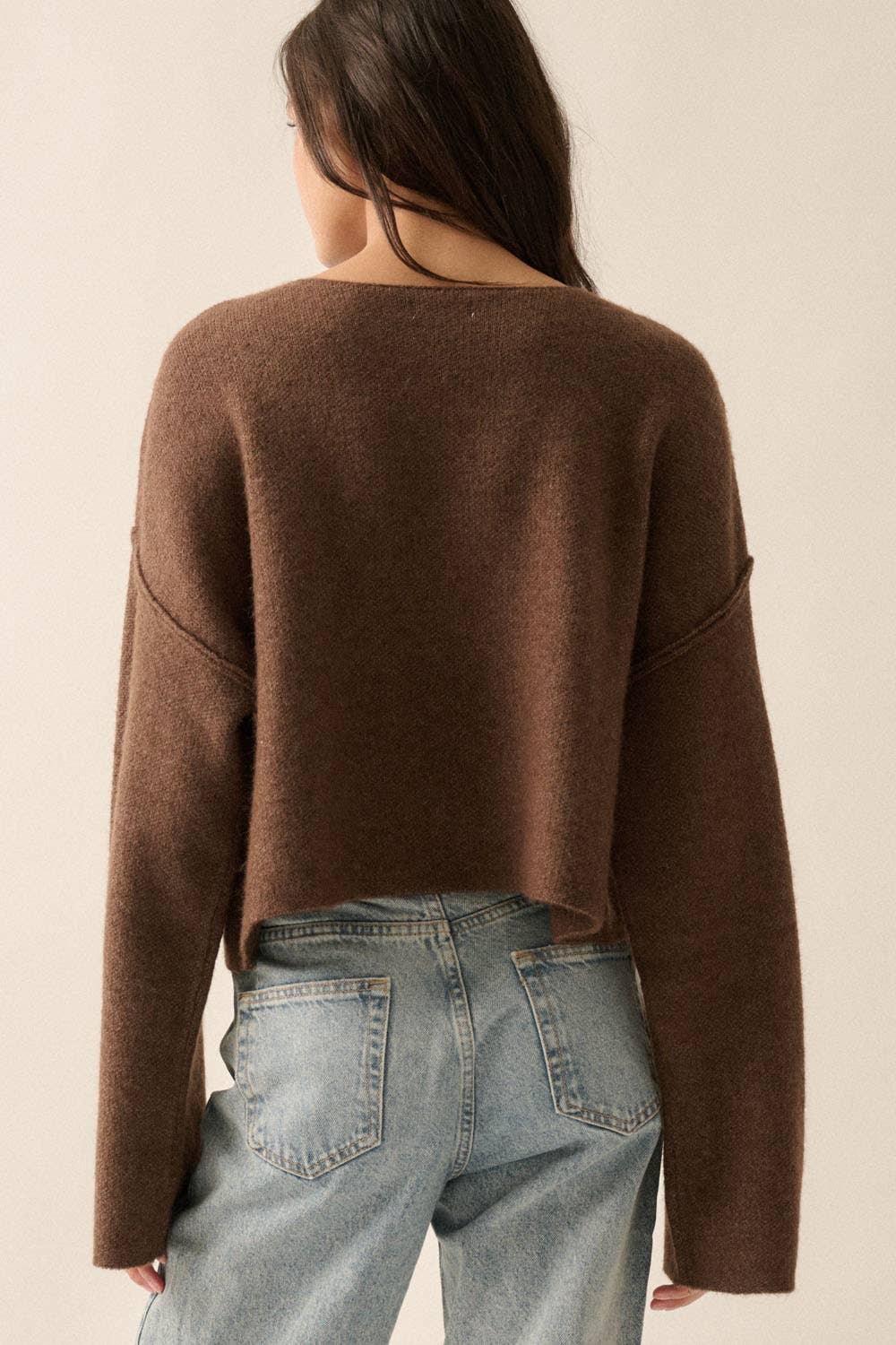 Solid Contrasting Ribbon-Bow Knit Sweater