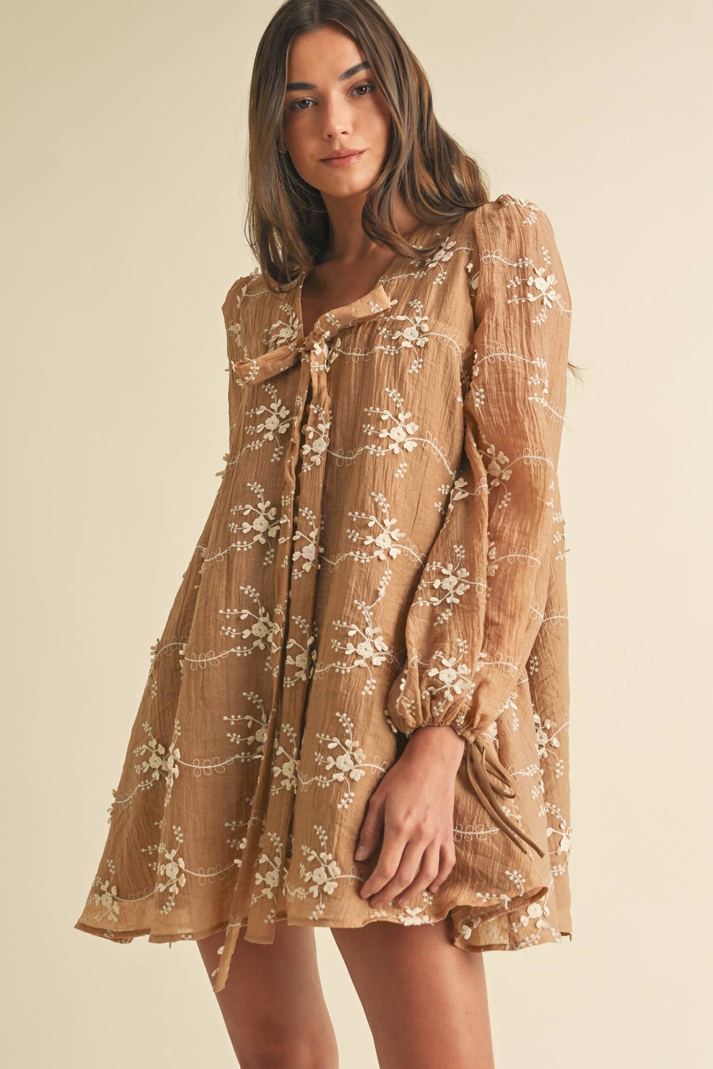 LD1678 Embroidered Long Sleeve Mini Dress