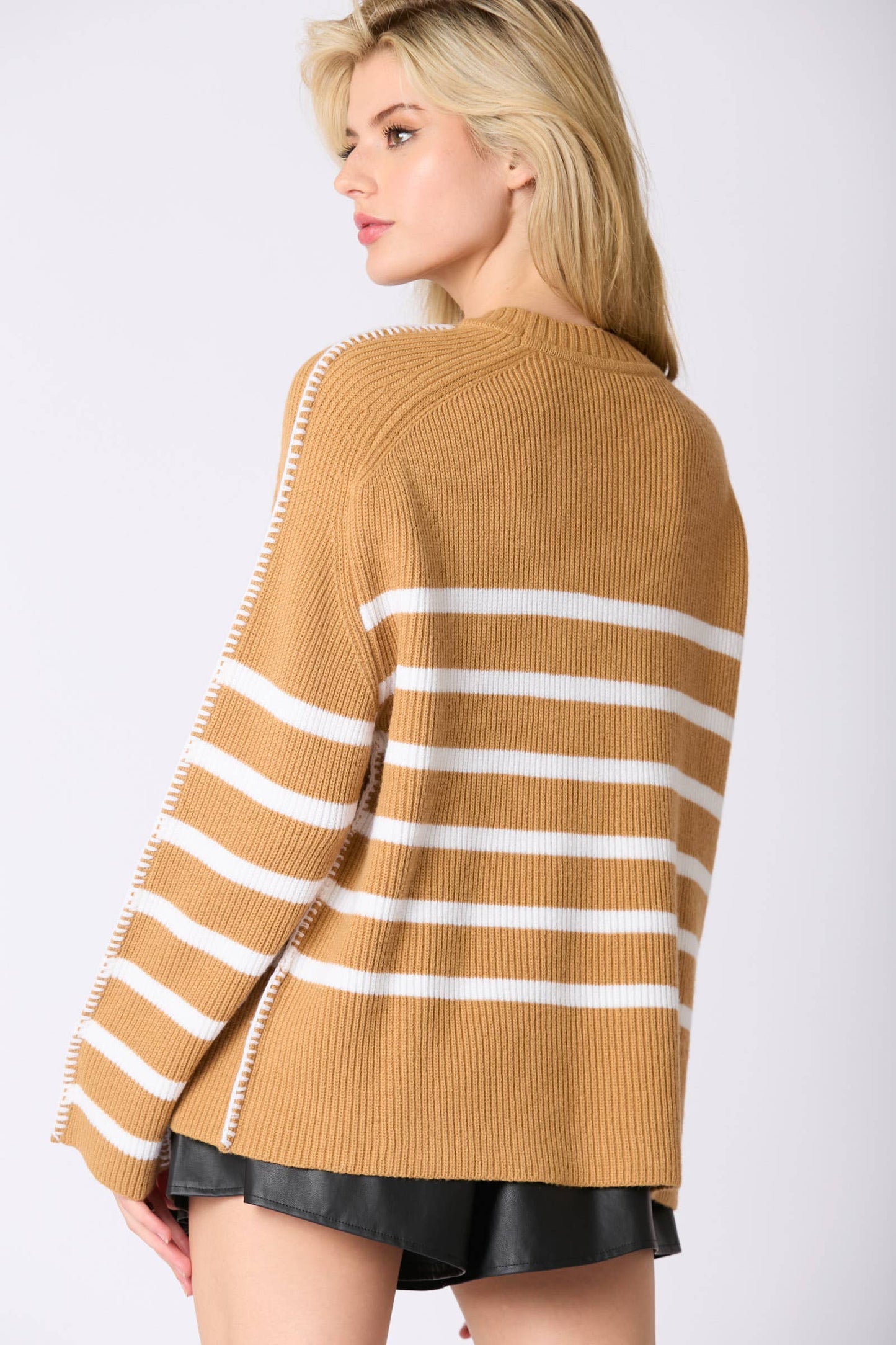 Stitch Detail Stripe Raglan Slv Sweater