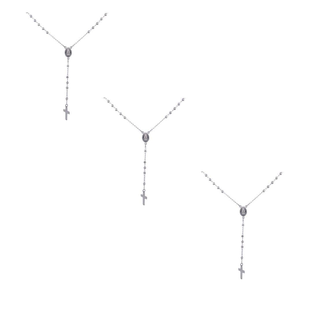 Silver Miraculous Medal Rosary Necklace 20-inch