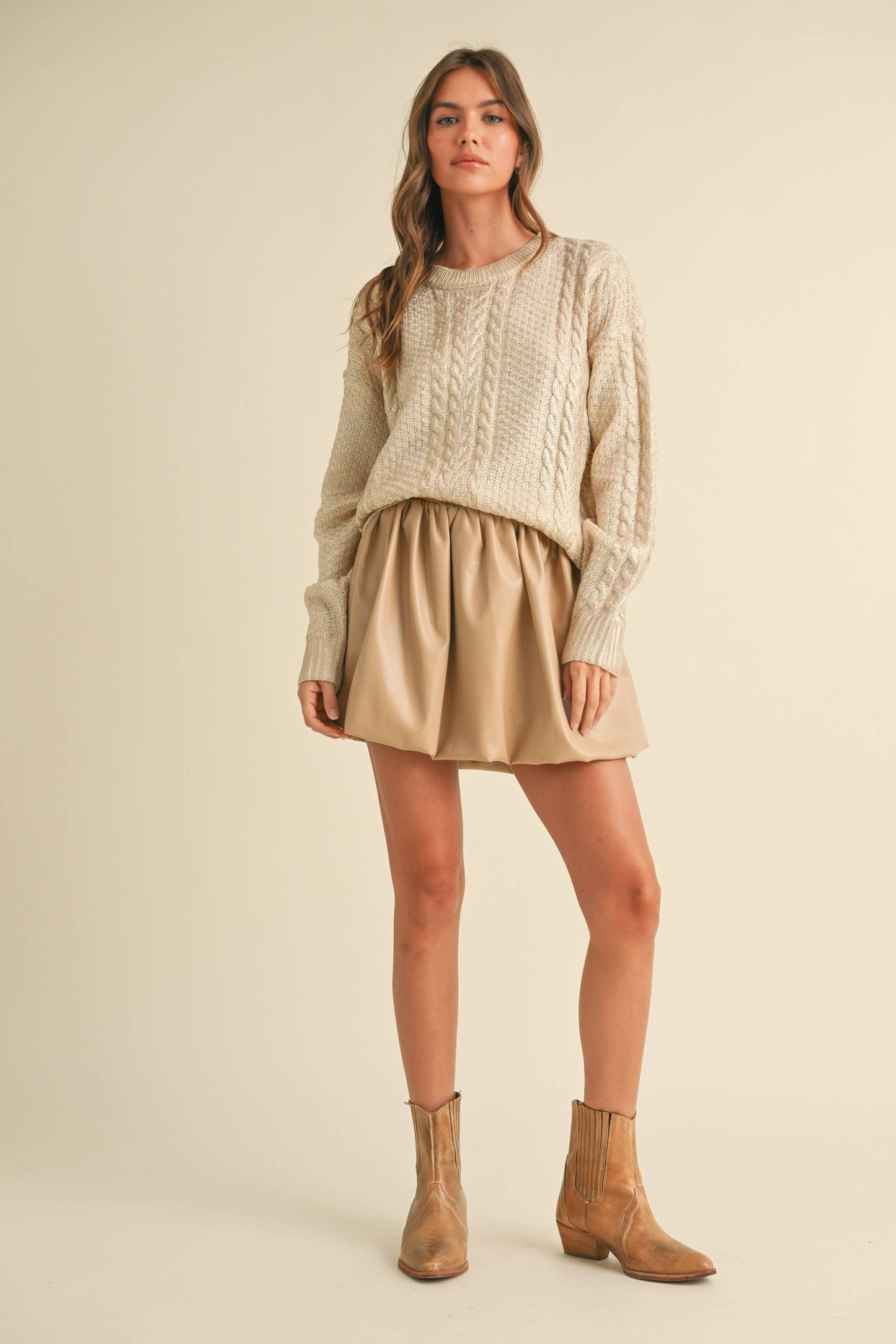 IT4008 METALLIC FOIL CABLE KNIT SWEATER TOP