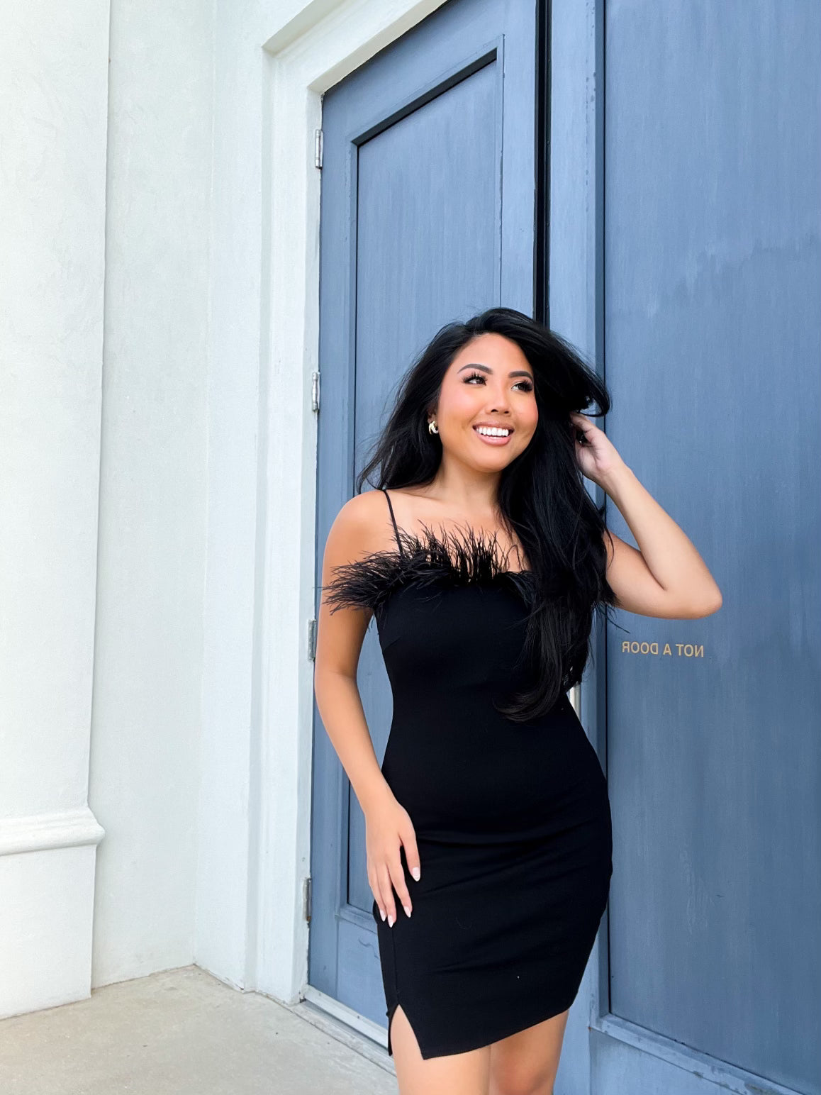Black Feather Mini Dress