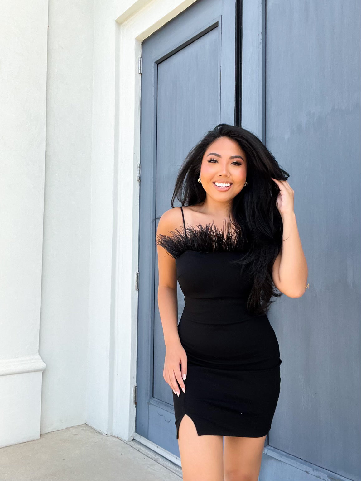 Black Feather Mini Dress