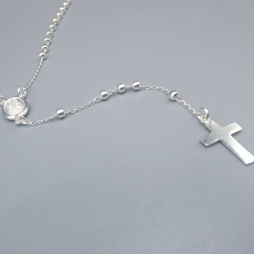 Silver Miraculous Medal Rosary Necklace 20-inch