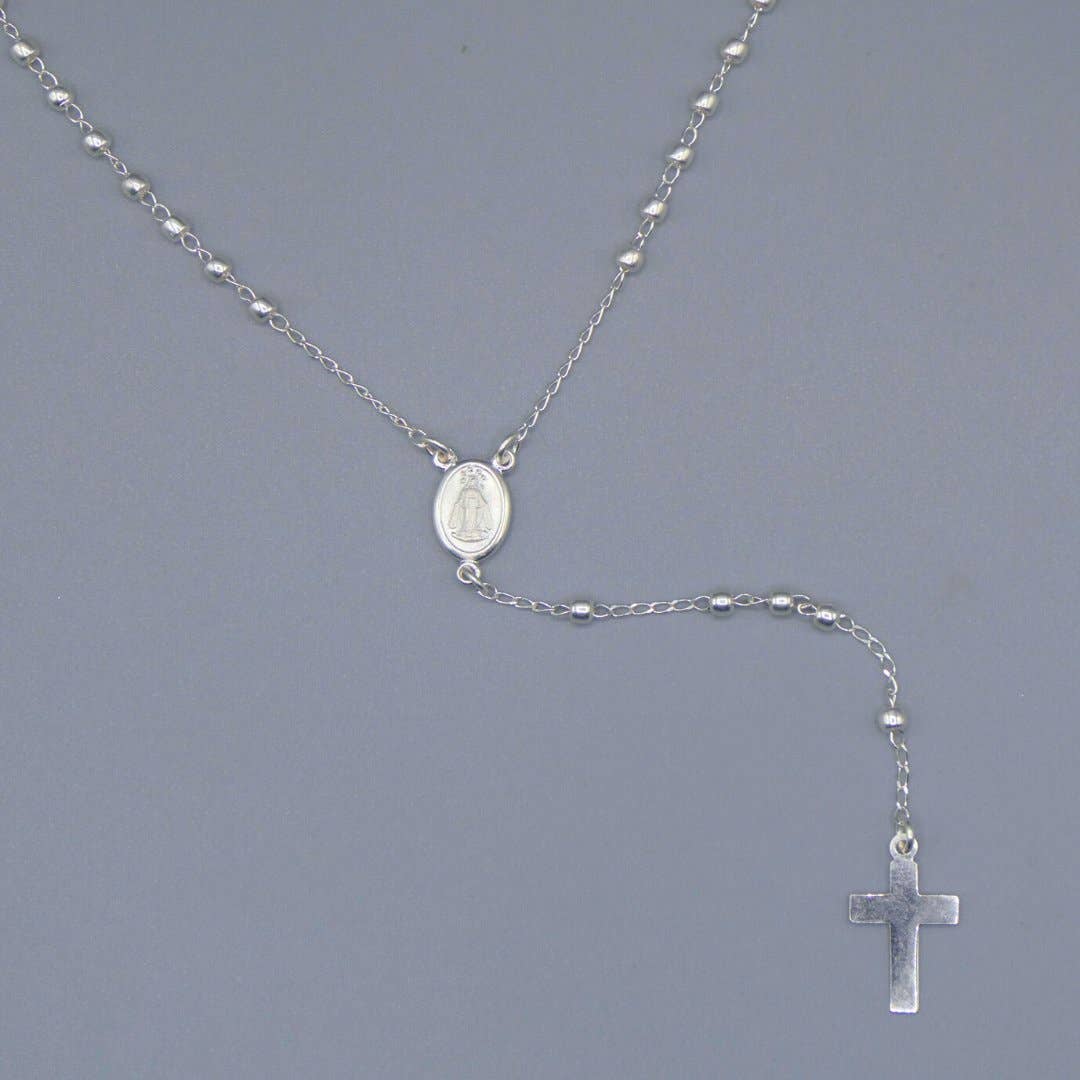 Silver Miraculous Medal Rosary Necklace 20-inch