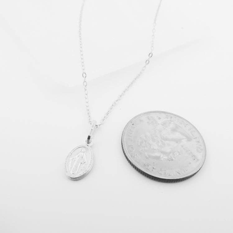 Silver Miraculous Mary Small Necklace 18-inch