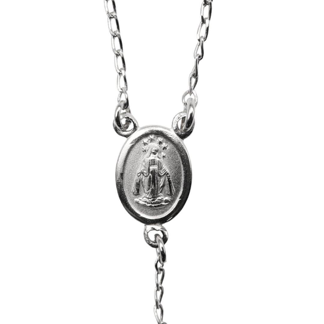 Silver Miraculous Medal Rosary Necklace 20-inch