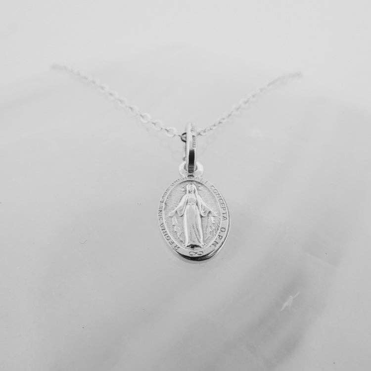 Silver Miraculous Mary Small Necklace 18-inch