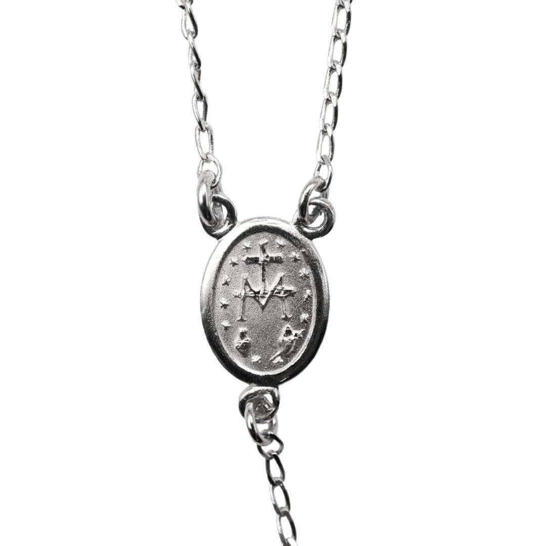 Silver Miraculous Medal Rosary Necklace 20-inch