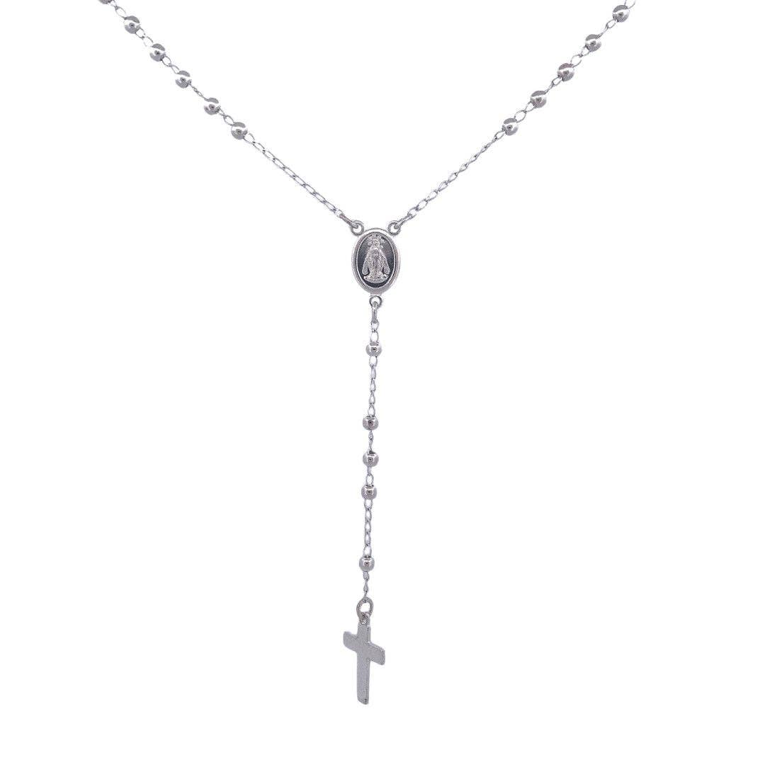 Silver Miraculous Medal Rosary Necklace 20-inch