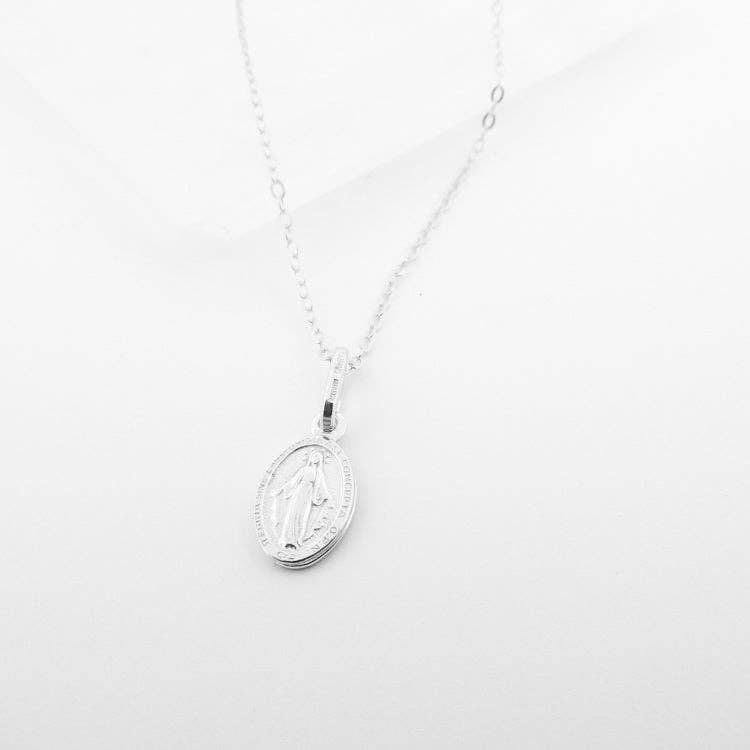 Silver Miraculous Mary Small Necklace 18-inch