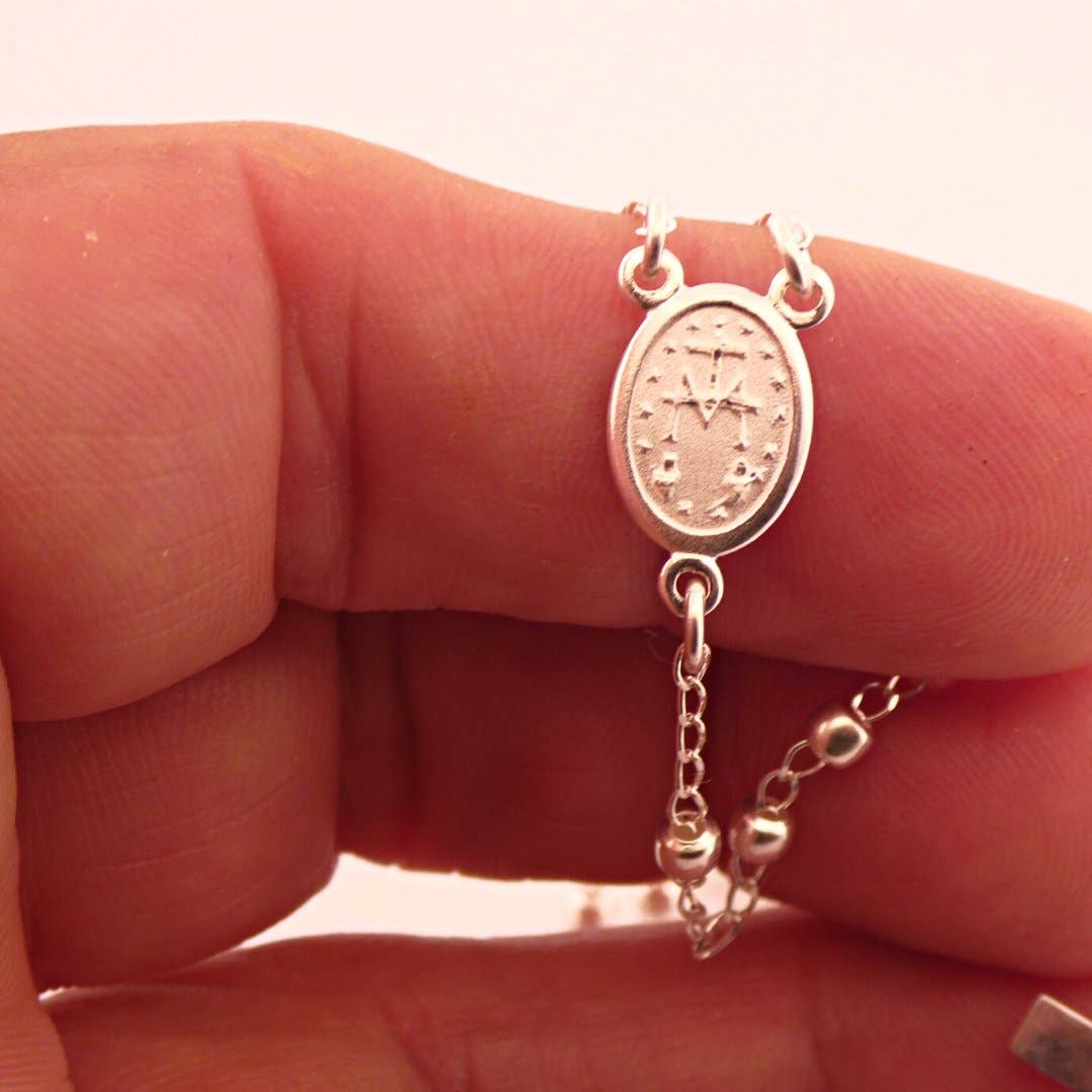 Silver Miraculous Medal Rosary Necklace 20-inch