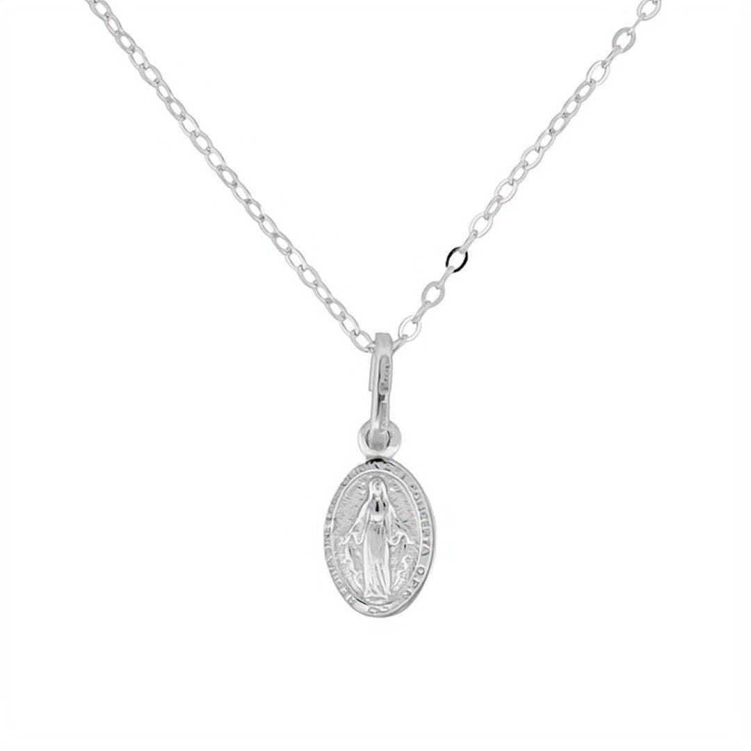 Silver Miraculous Mary Small Necklace 18-inch