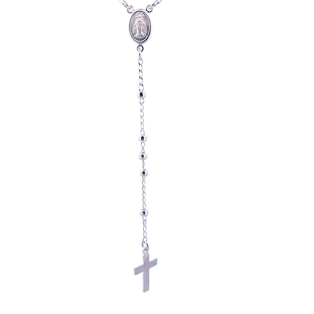Silver Miraculous Medal Rosary Necklace 20-inch