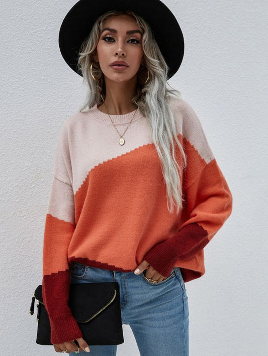 Orange Color Block Sweater