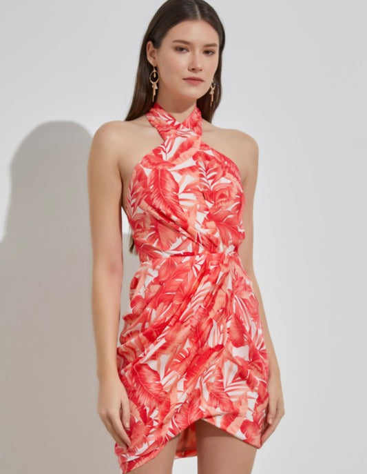 Tropical Red Halter Dress